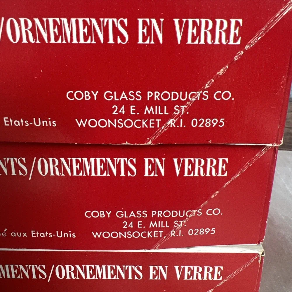 Vintage - 3 Jumbo‎ Boxes Of 24 Coby Christmas Tree Glass Ornaments Red & Blue